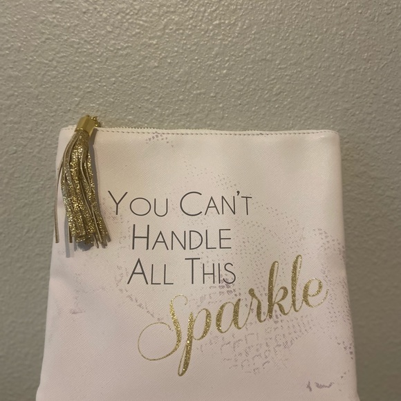 You Can’t Handle All This Sparkle White Clutch with Tassel Makeup Cosmetic Bag - Picture 1 of 3